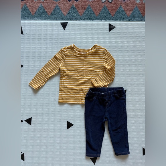 Old Navy|Baby girl,toddler cute outfit,yellow striped long sleeve & leggings•18M - Picture 1 of 5